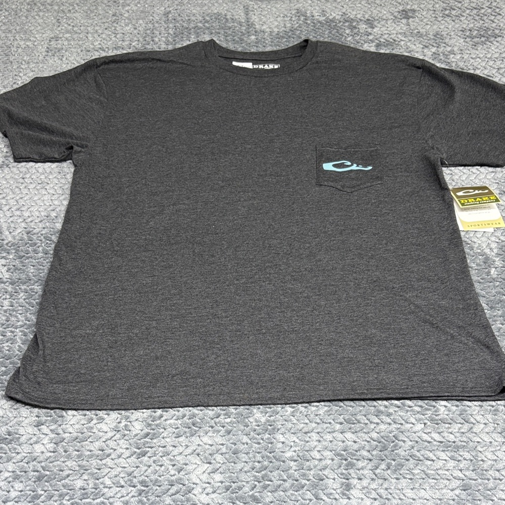 Drake Waterfowl Charcoal Short-Sleeve Pocket Tee with Teal Logo